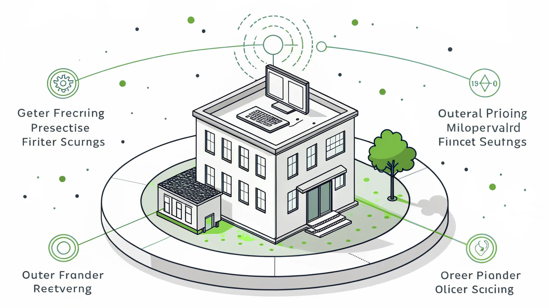 Layered security illustration showing a firewall, endpoint protection, and a central monitoring console.