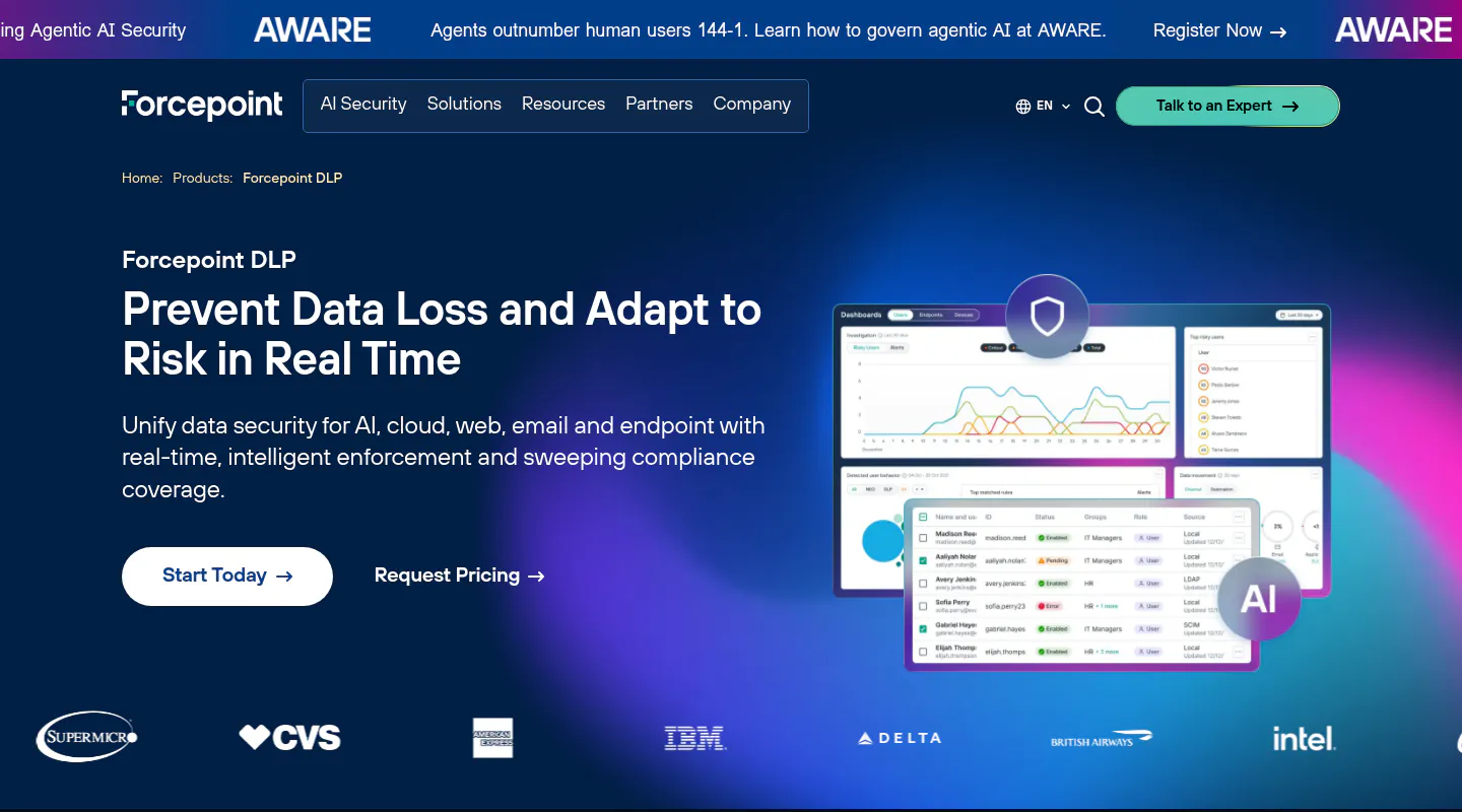 Forcepoint DLP data loss prevention software product page