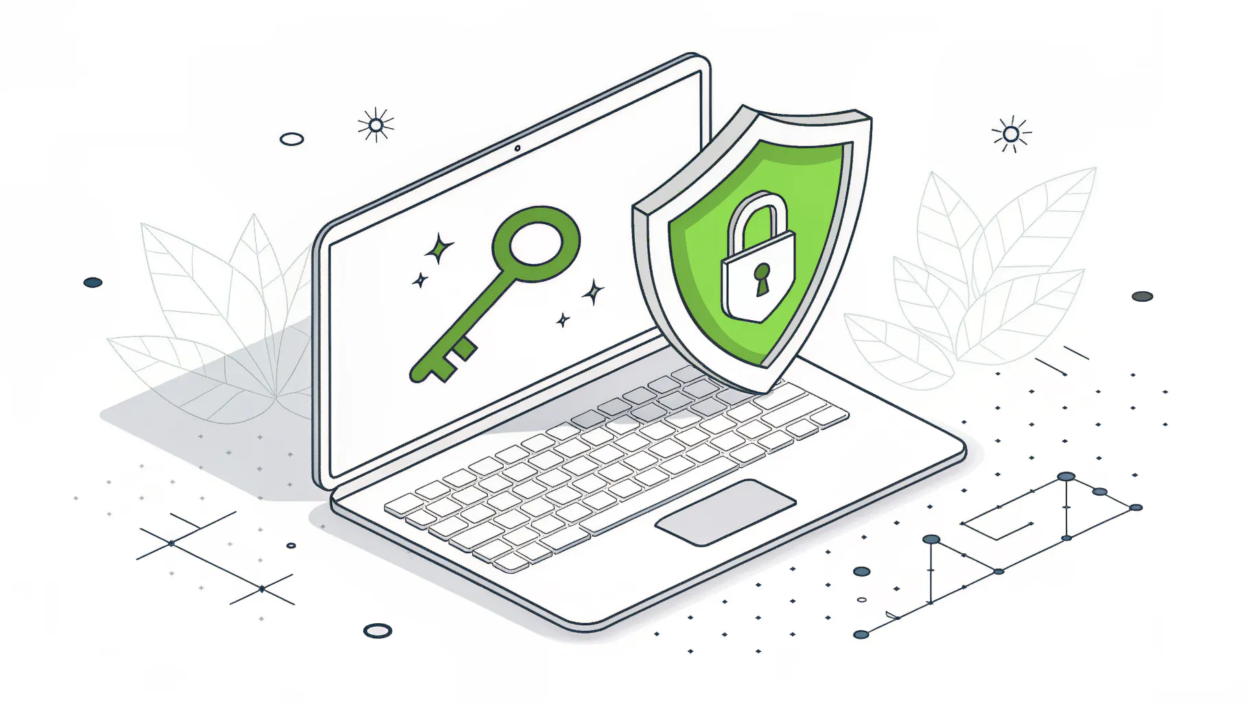 Laptop with a single key and a shield, showing per-app zero trust access