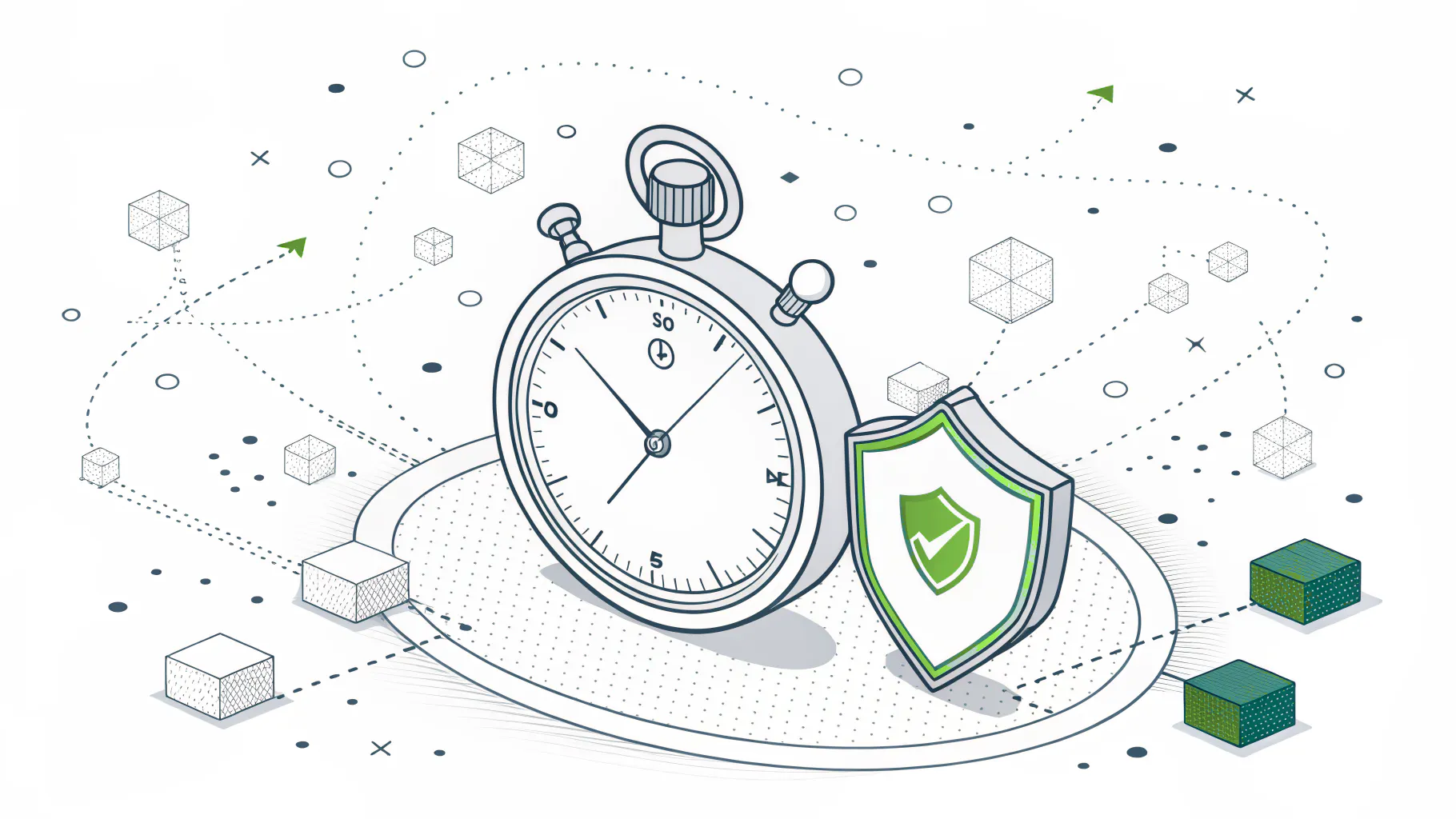 A stopwatch beside a shield representing how fast modern attacks move