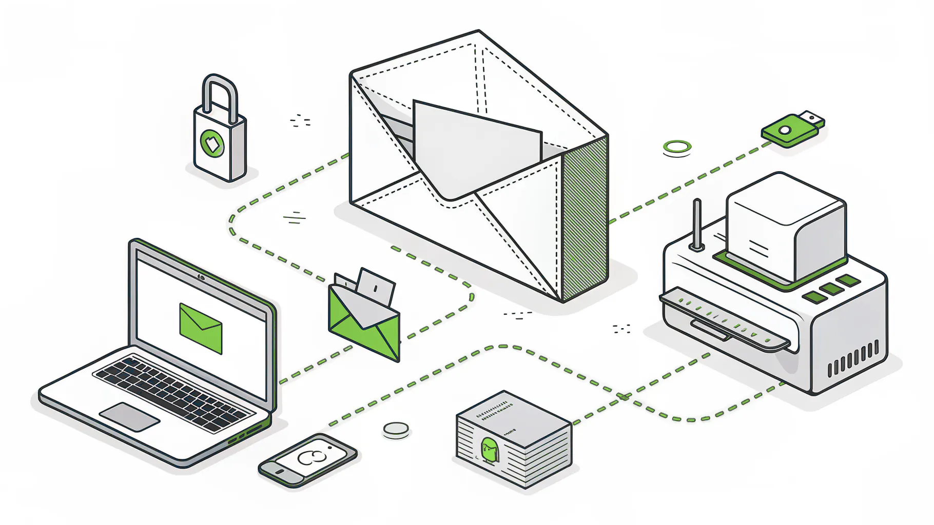 A controlled drawing arriving by email and spreading to a laptop, shared folder, USB stick, CNC machine, and printer, showing how CUI scope grows inside a job shop