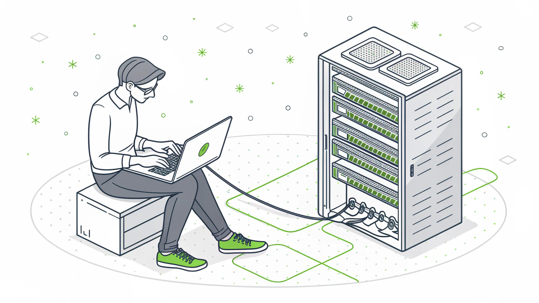 Technician configuring a rack-mounted firewall appliance