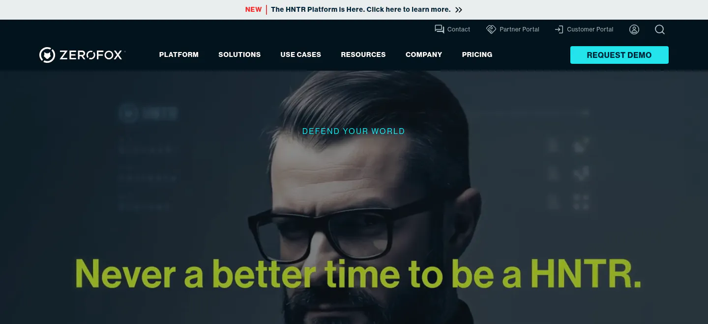ZeroFox threat intelligence platform homepage