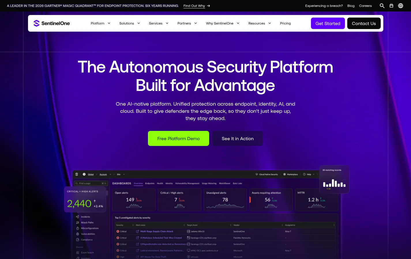 SentinelOne Singularity endpoint security platform homepage