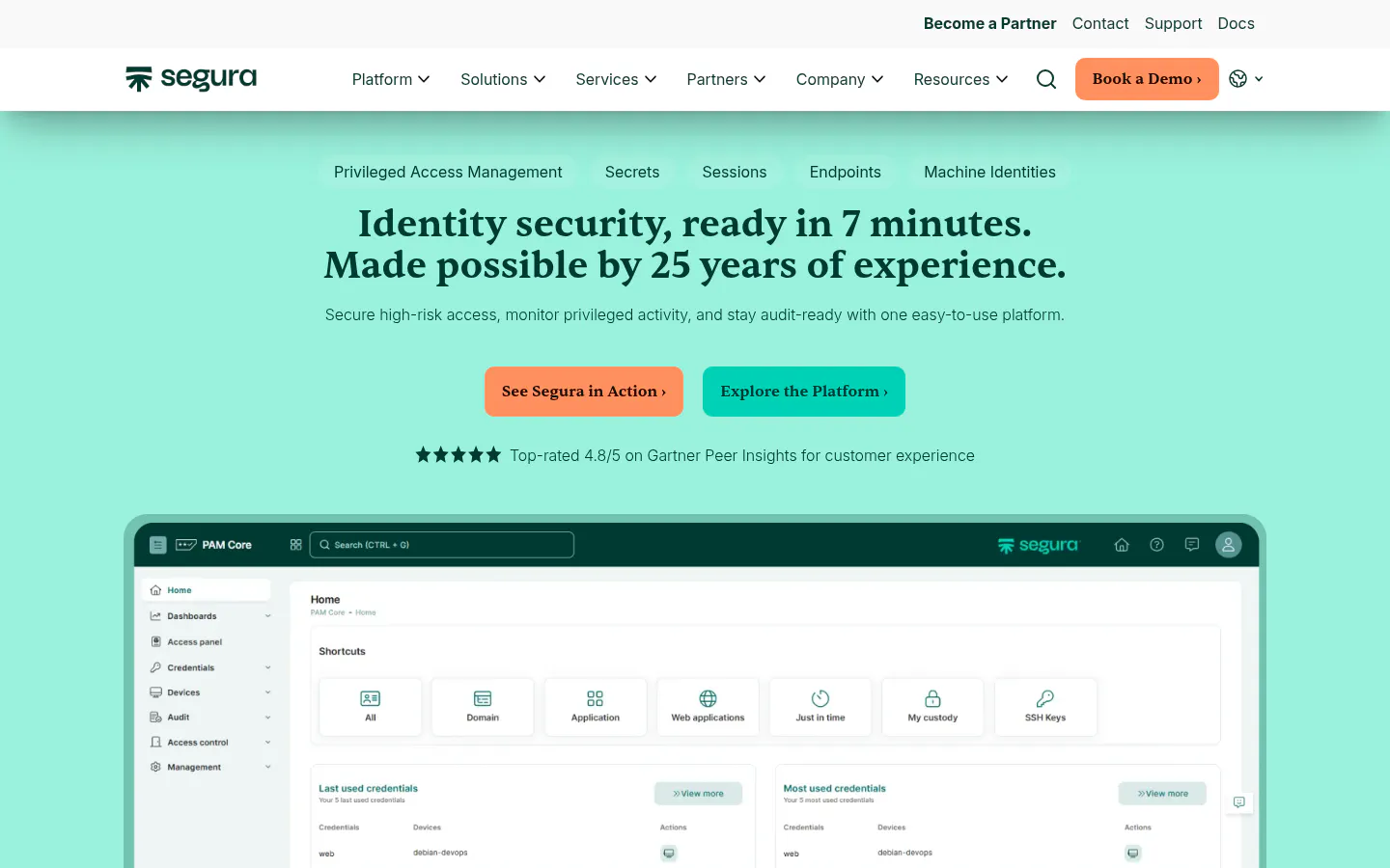 Segura 360 Privilege Platform homepage