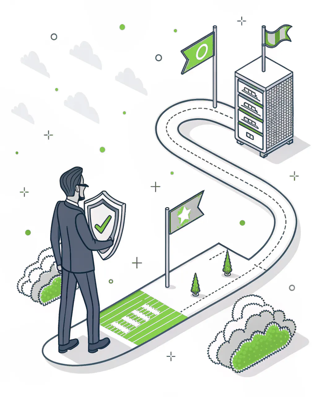 Business leader reviewing a sequenced technology roadmap with milestones