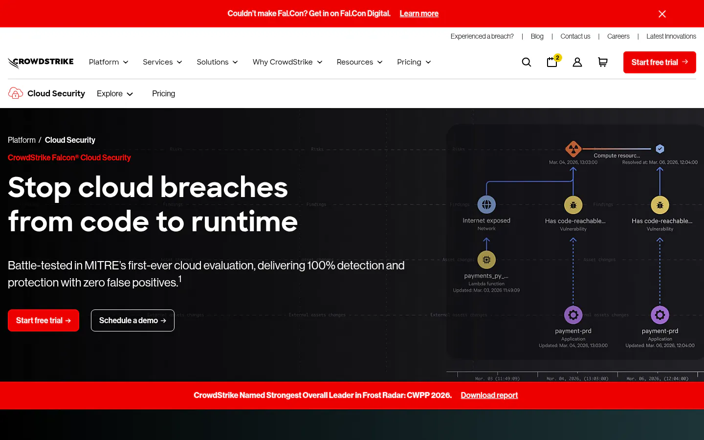 CrowdStrike Falcon Cloud Security platform page homepage
