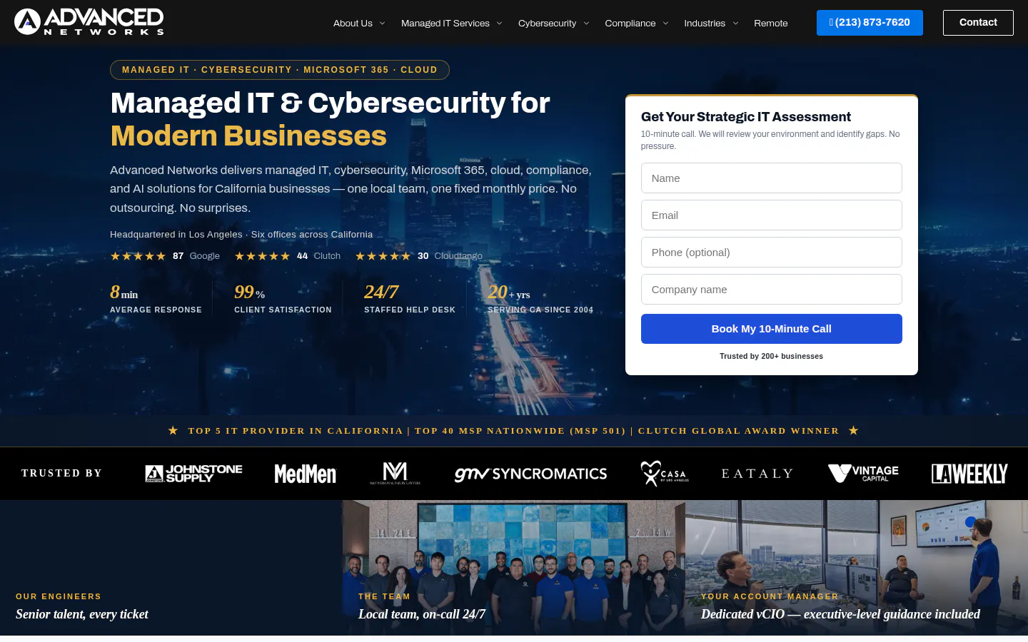 Advanced Networks managed IT services in Los Angeles, homepage