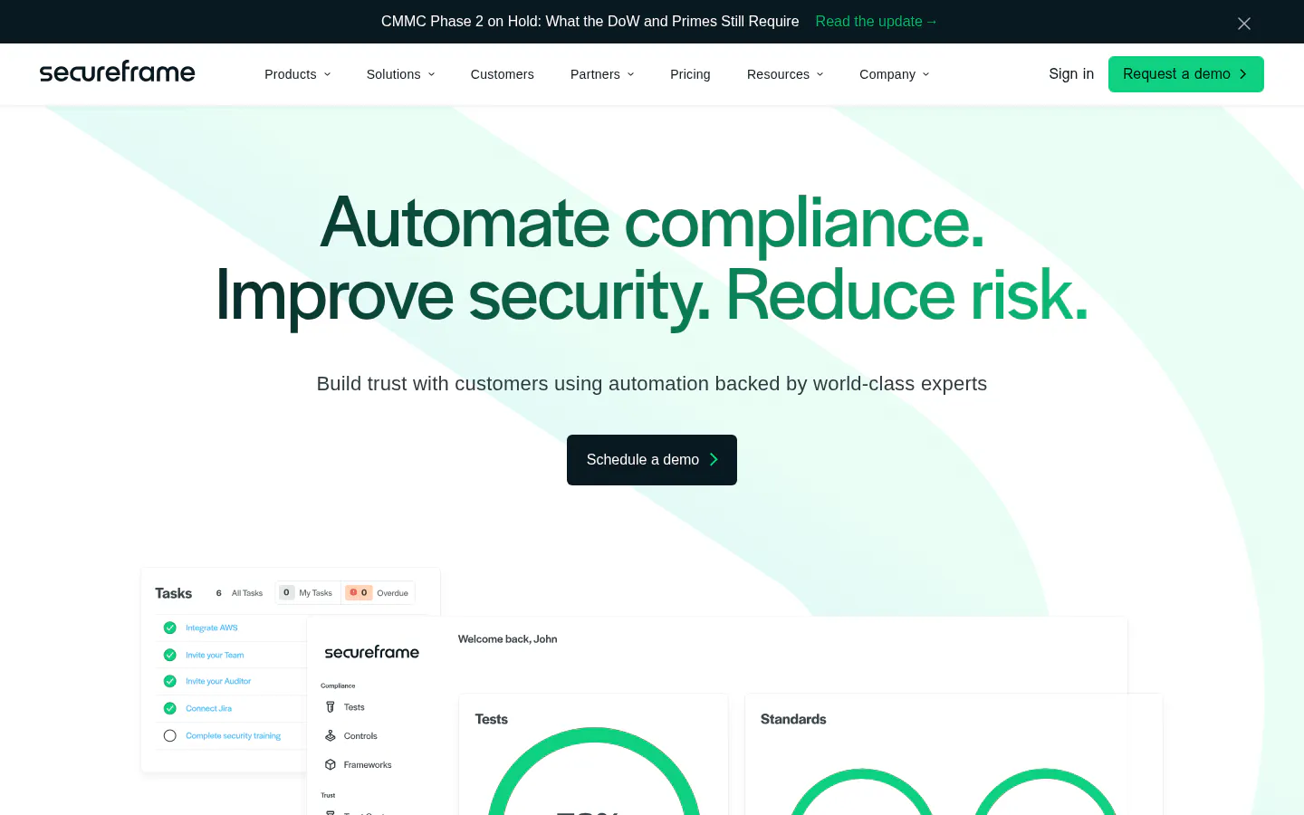 Secureframe homepage screenshot, captured August 12, 2026