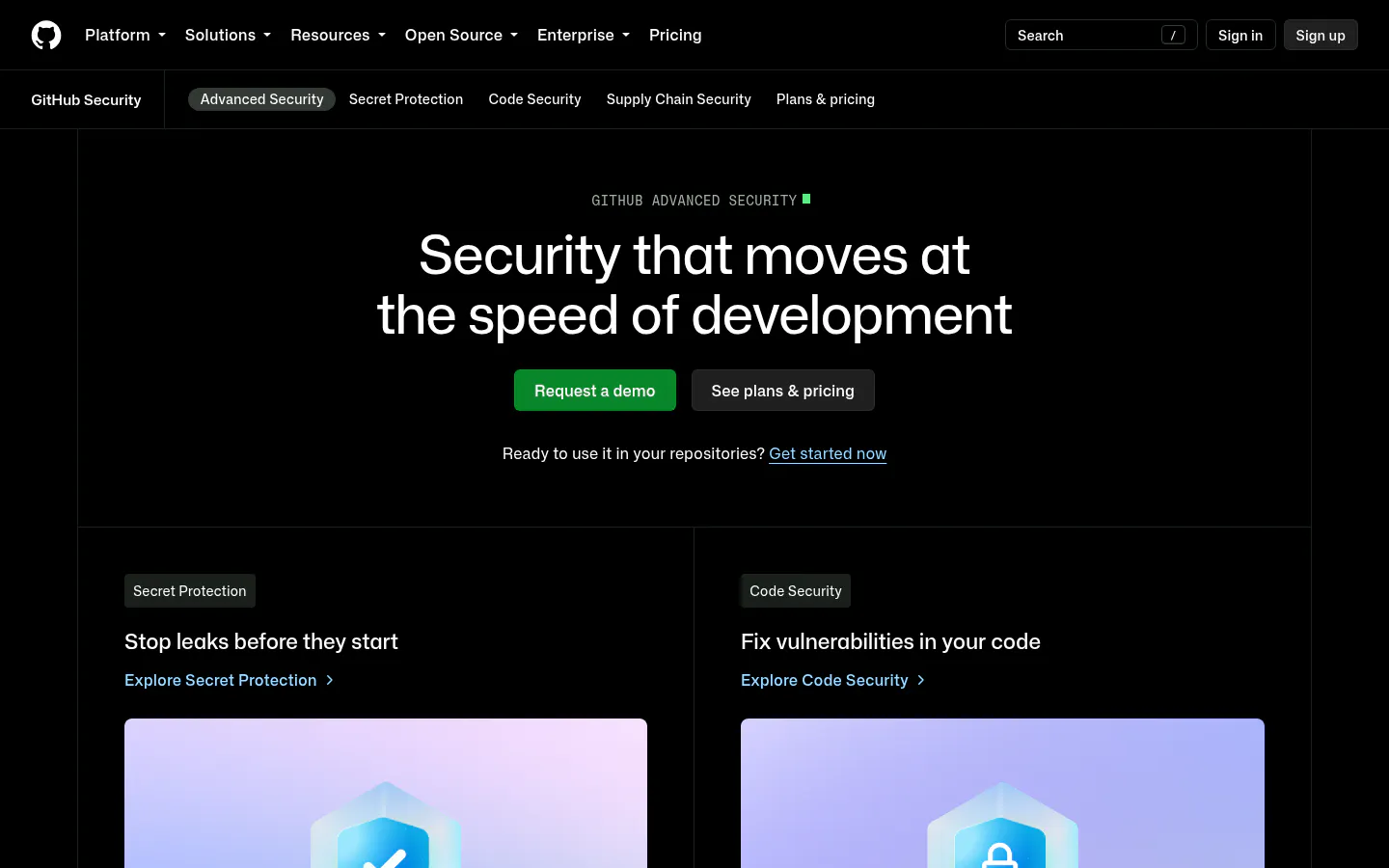 GitHub Advanced Security product page
