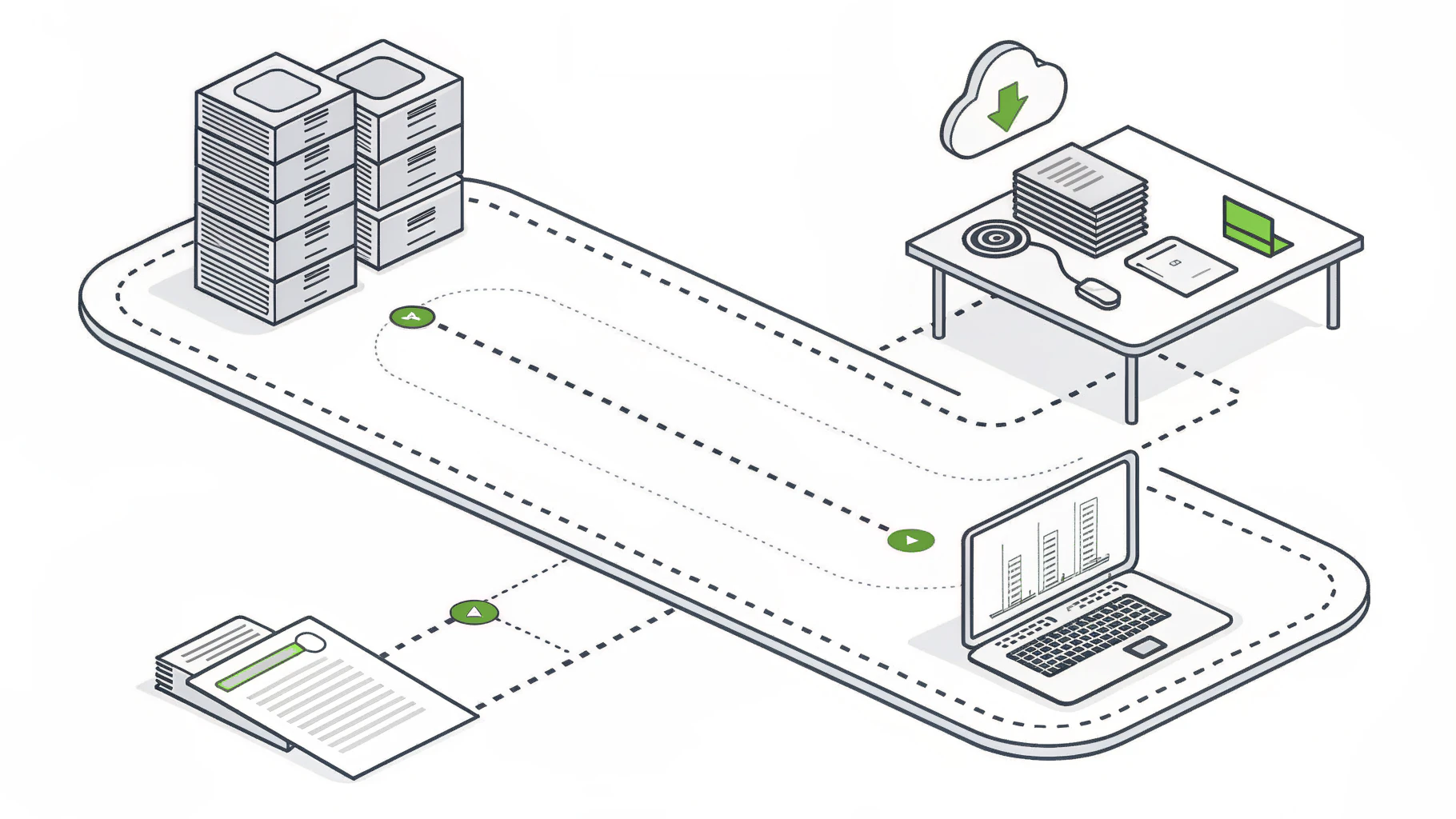 Flat isometric illustration comparing a scoped IT consulting engagement with an ongoing managed IT services relationship