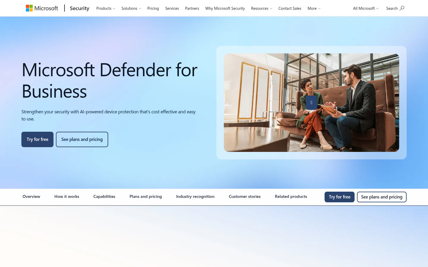 Microsoft Defender for Business endpoint security page