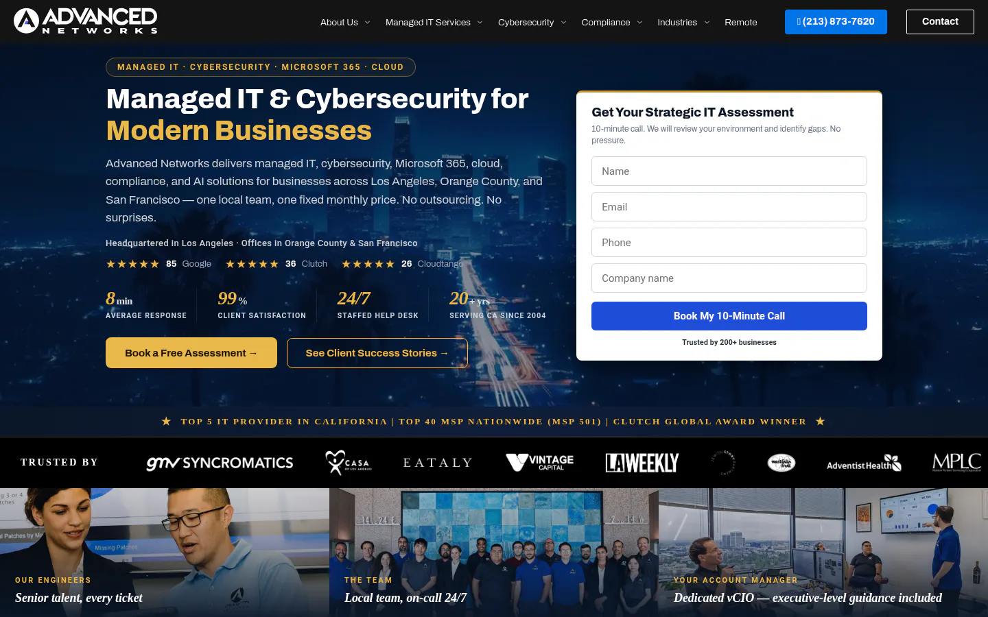 Advanced Networks managed IT for law firms in Los Angeles, homepage