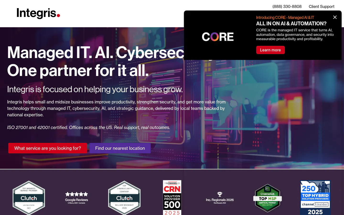 Integris managed IT for community banks, homepage