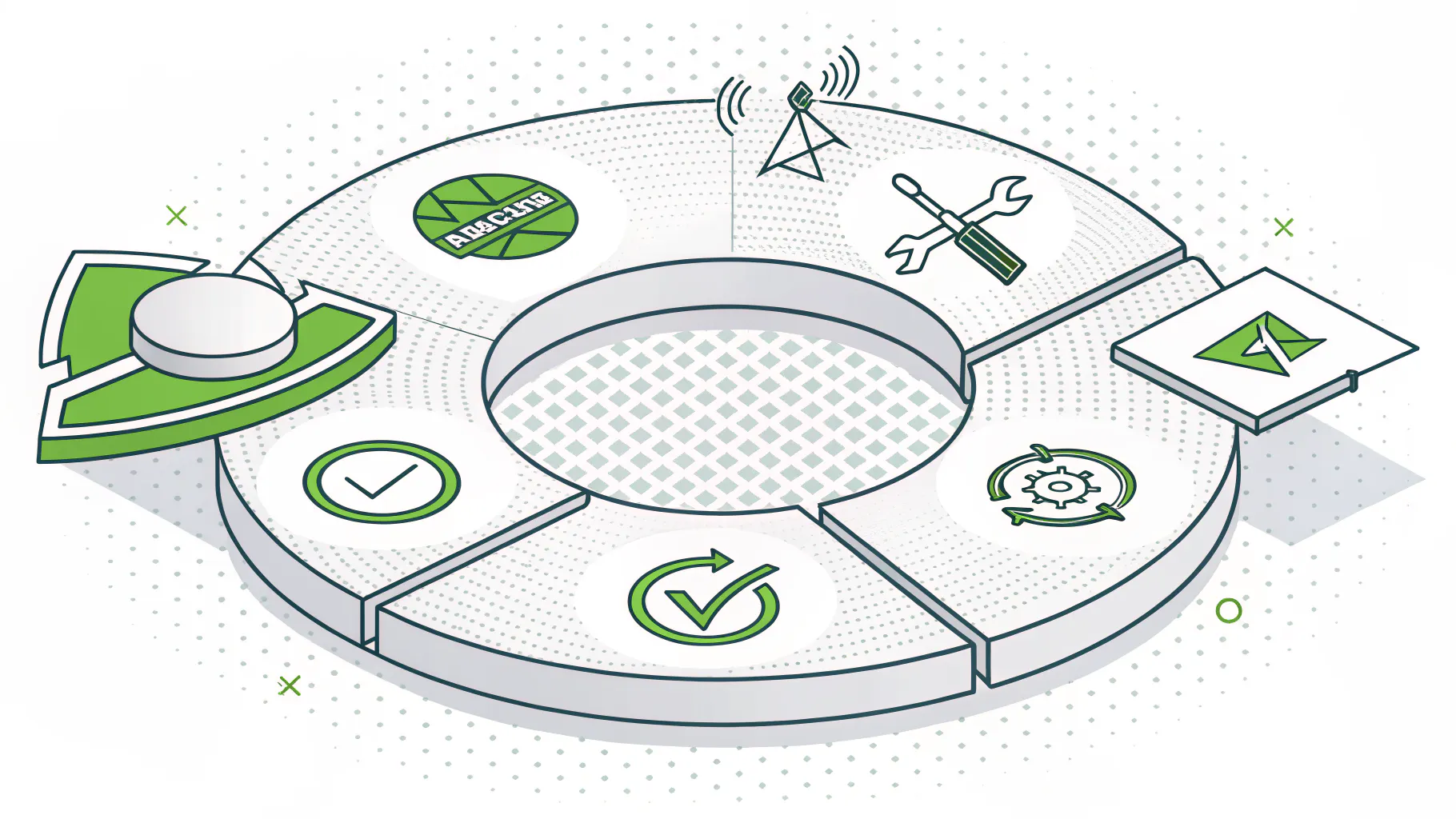 Five-step vulnerability management lifecycle loop: discover, prioritize, fix, verify, repeat