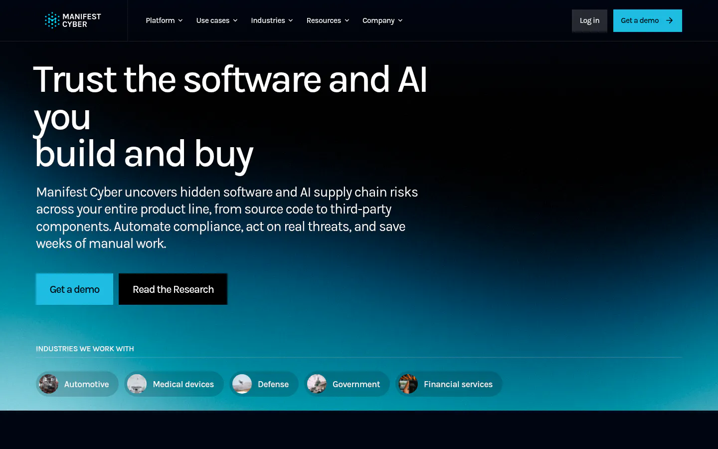 Manifest Cyber SBOM and software supply chain risk homepage