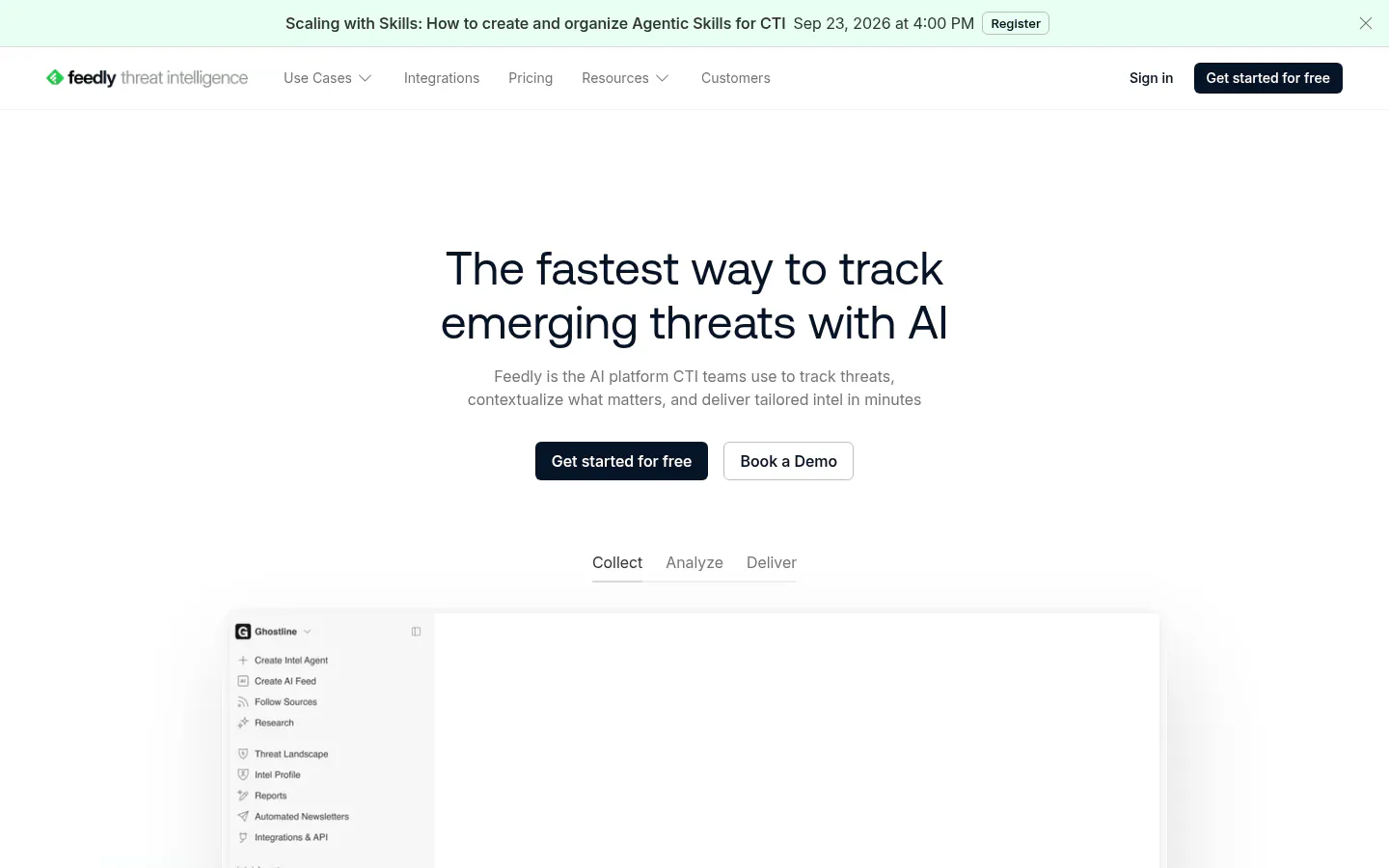 Feedly Threat Intelligence homepage