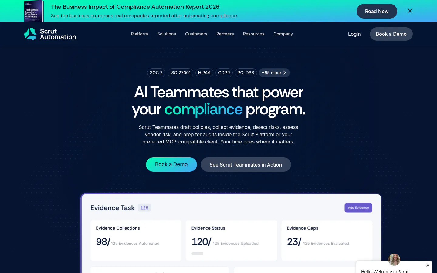 Scrut Automation homepage screenshot, captured August 12, 2026
