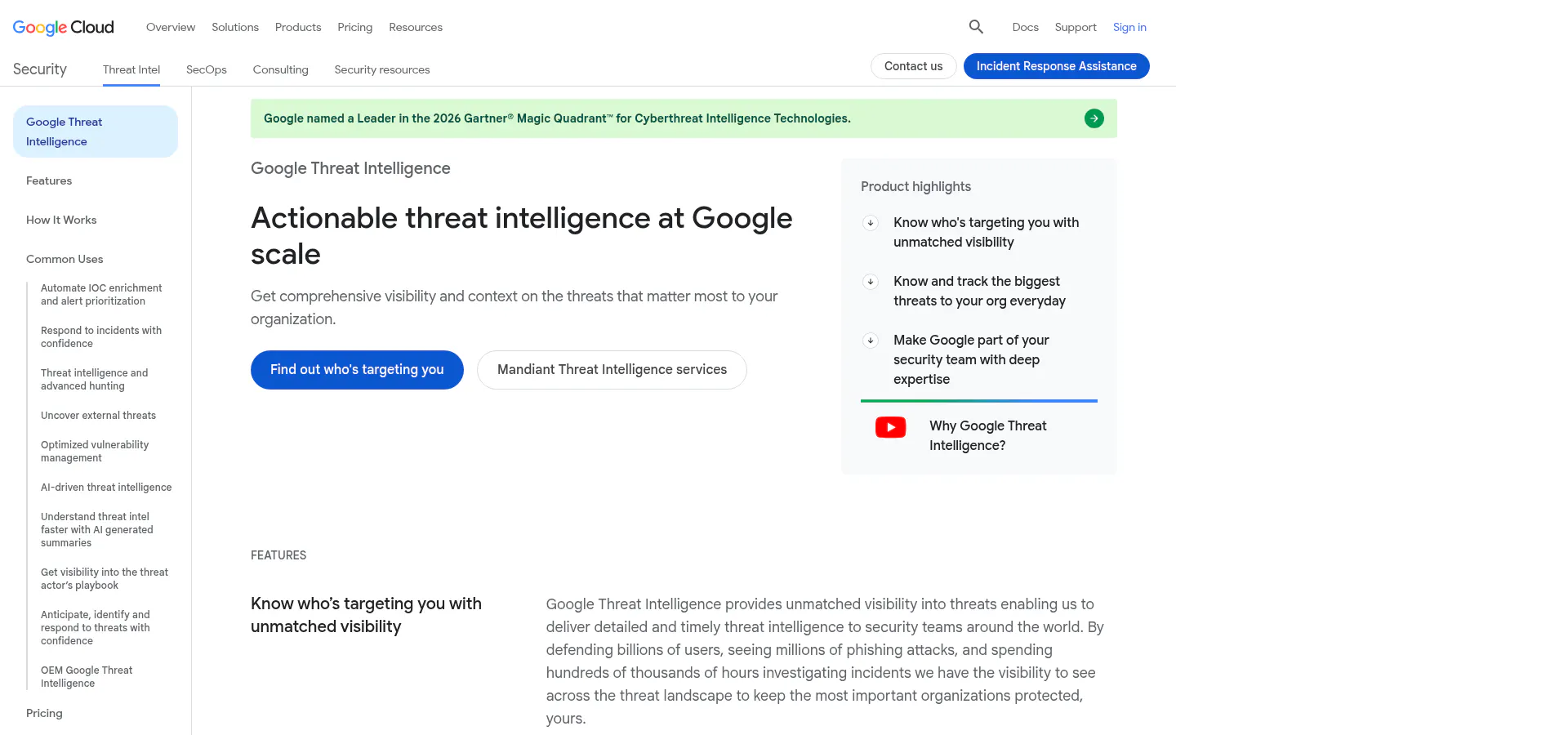 Google Threat Intelligence product page