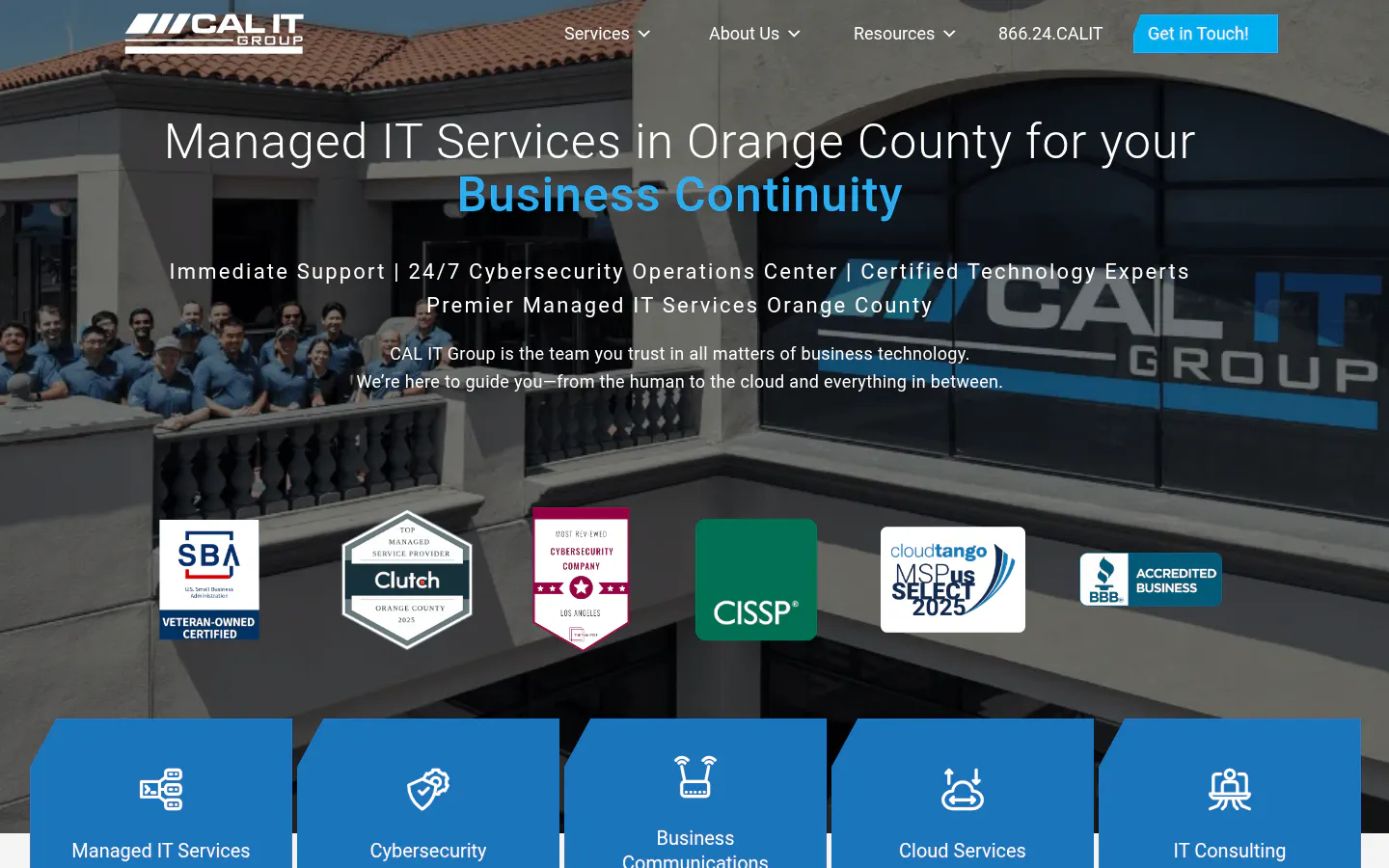 CAL IT Group homepage showing Huntington Beach managed IT services