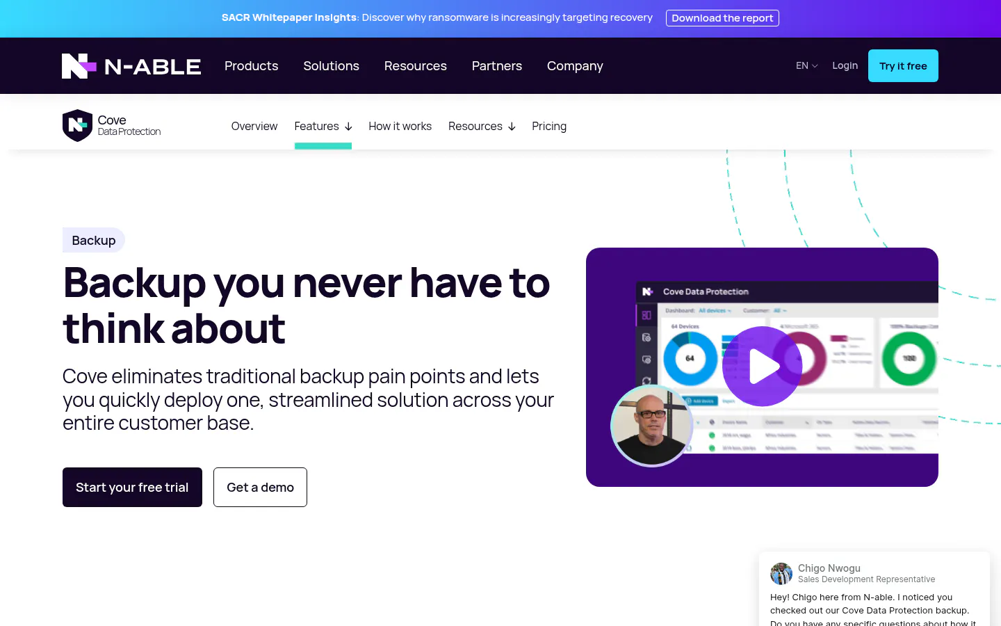 Cove Data Protection homepage screenshot, captured August 12, 2026