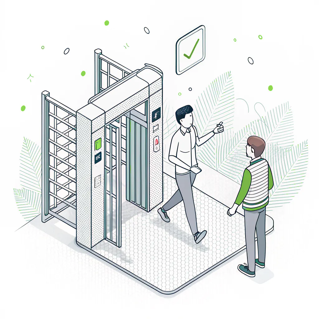 Access control gate granting one verified user and turning another away