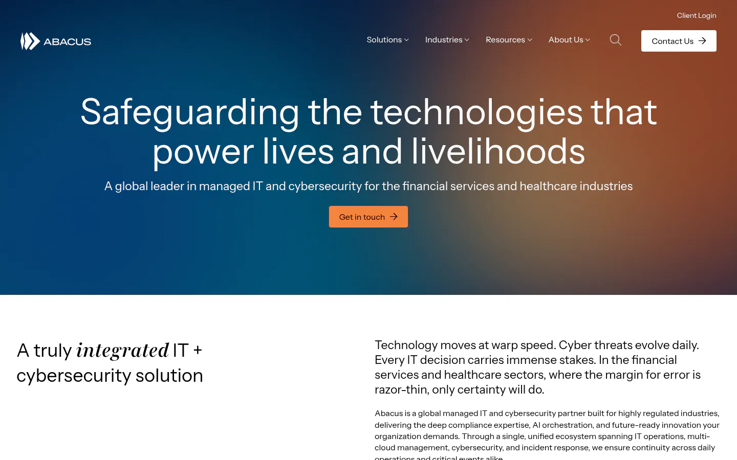 Abacus managed IT for private equity and hedge funds, homepage