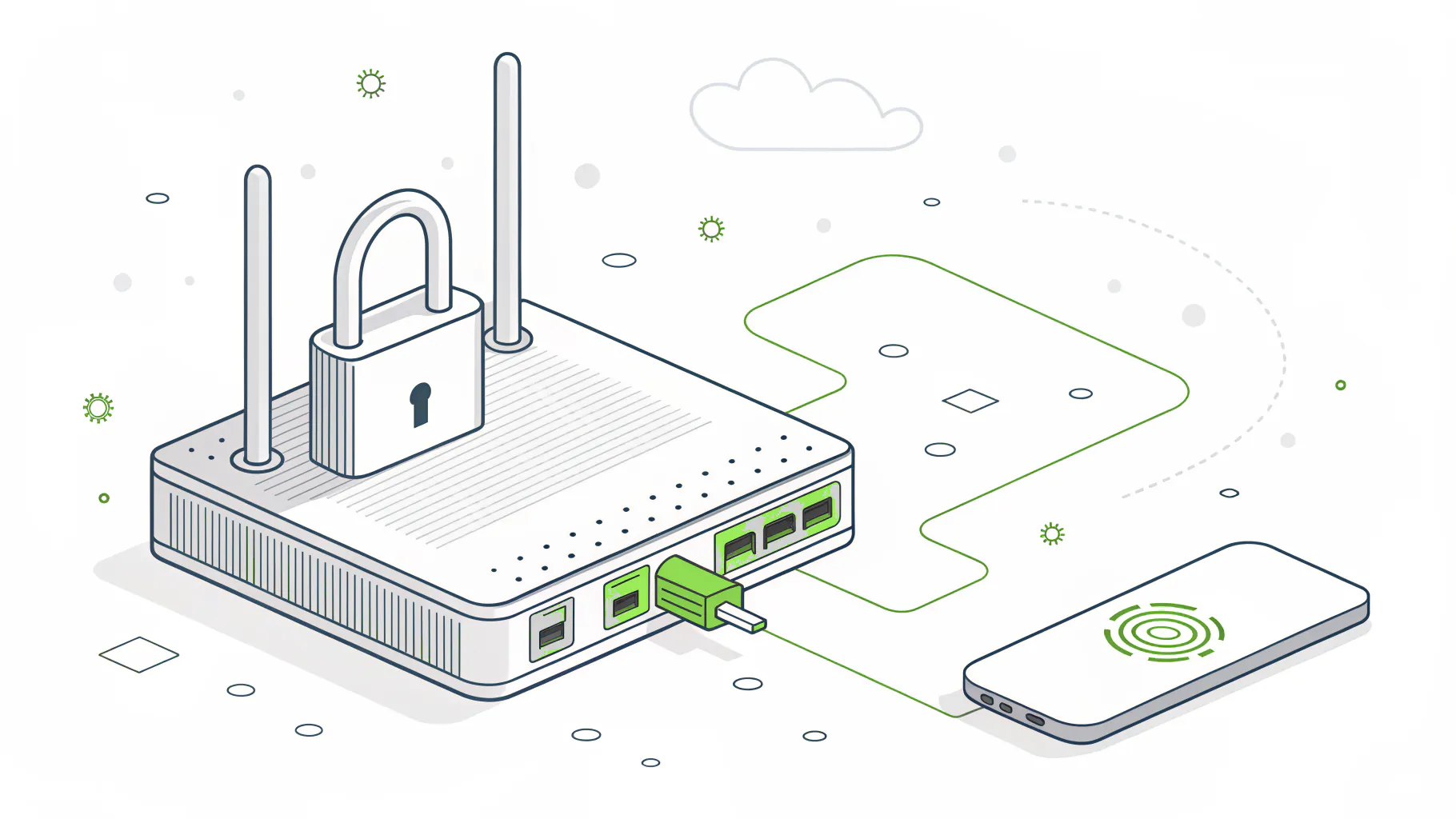 A padlock on the data stream passing through a network gateway, showing encrypted traffic network DLP cannot read