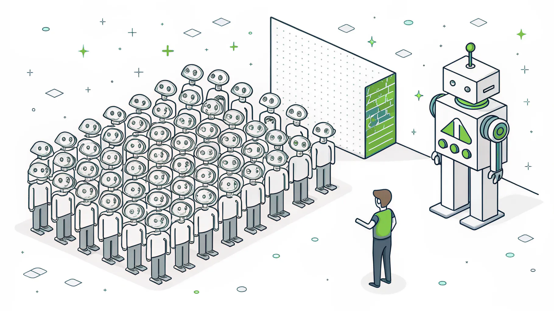 Illustration showing machine identities vastly outnumbering human users