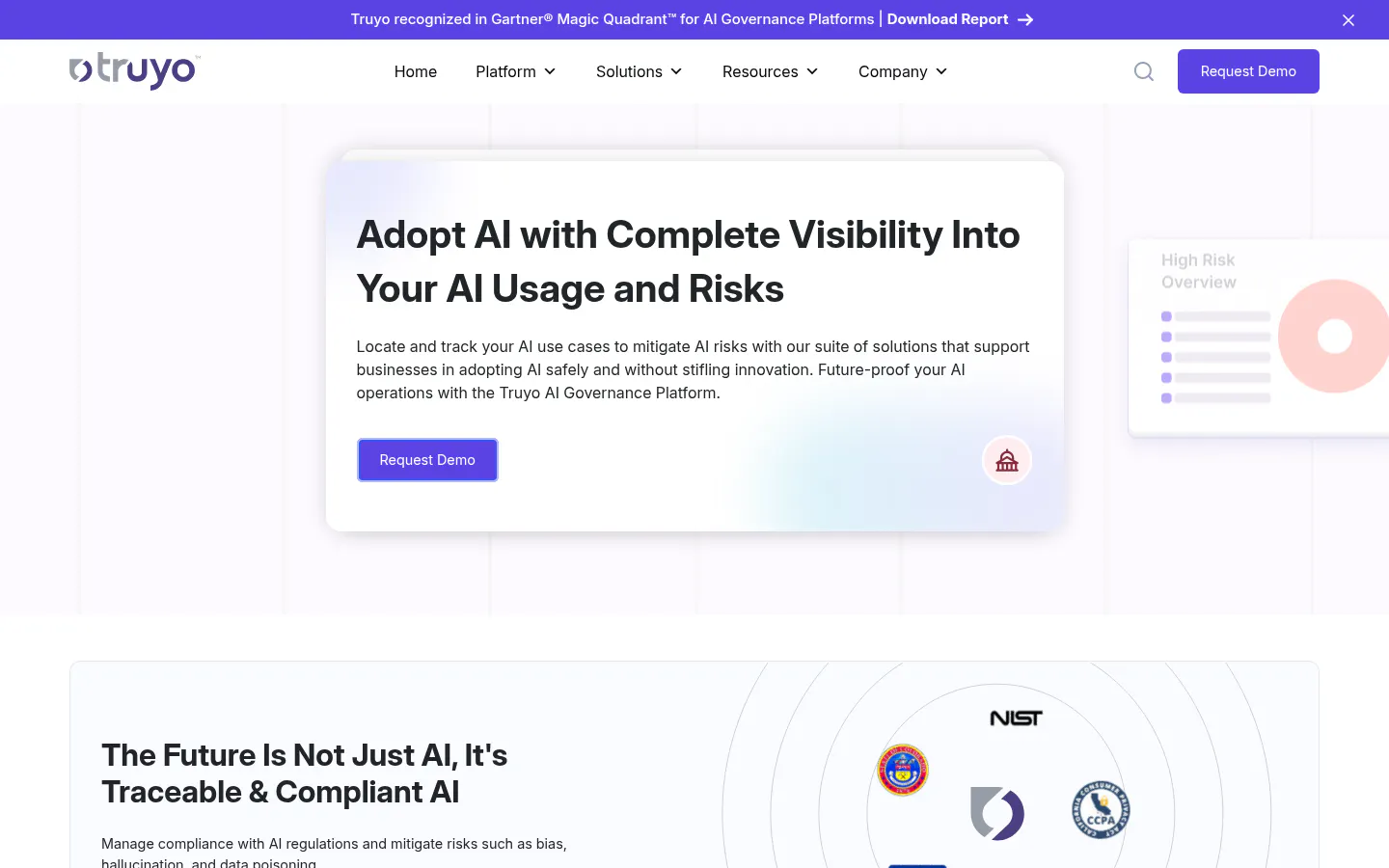 Truyo AI Governance platform page