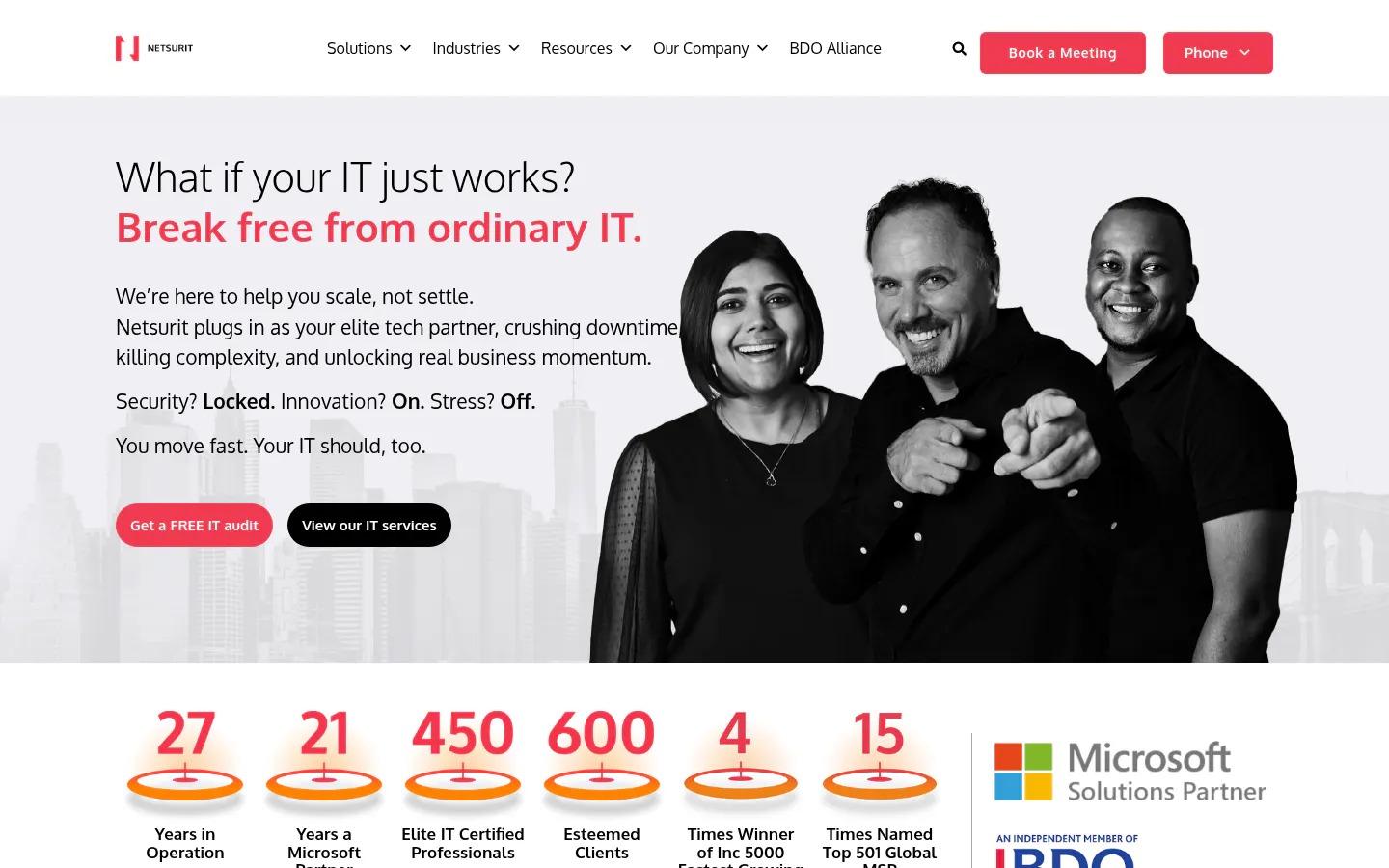 Netsurit homepage, managed IT services provider