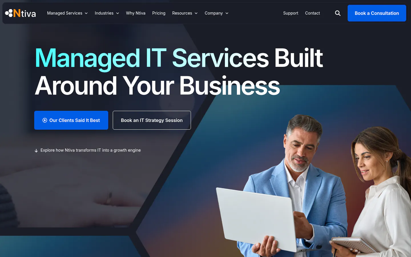 Ntiva homepage, captured August 2026