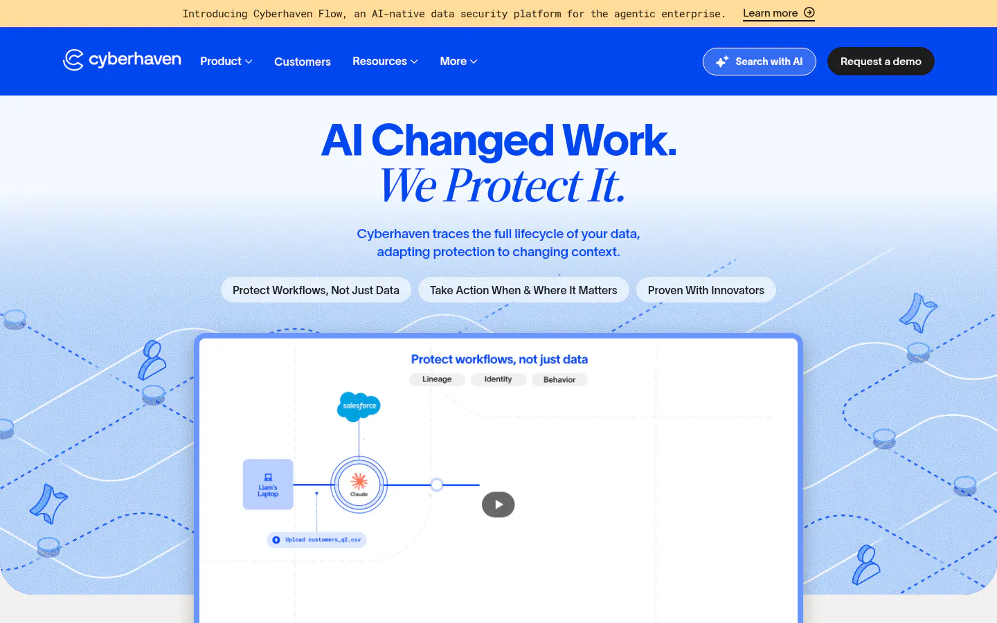 Cyberhaven data lineage and data loss prevention software homepage