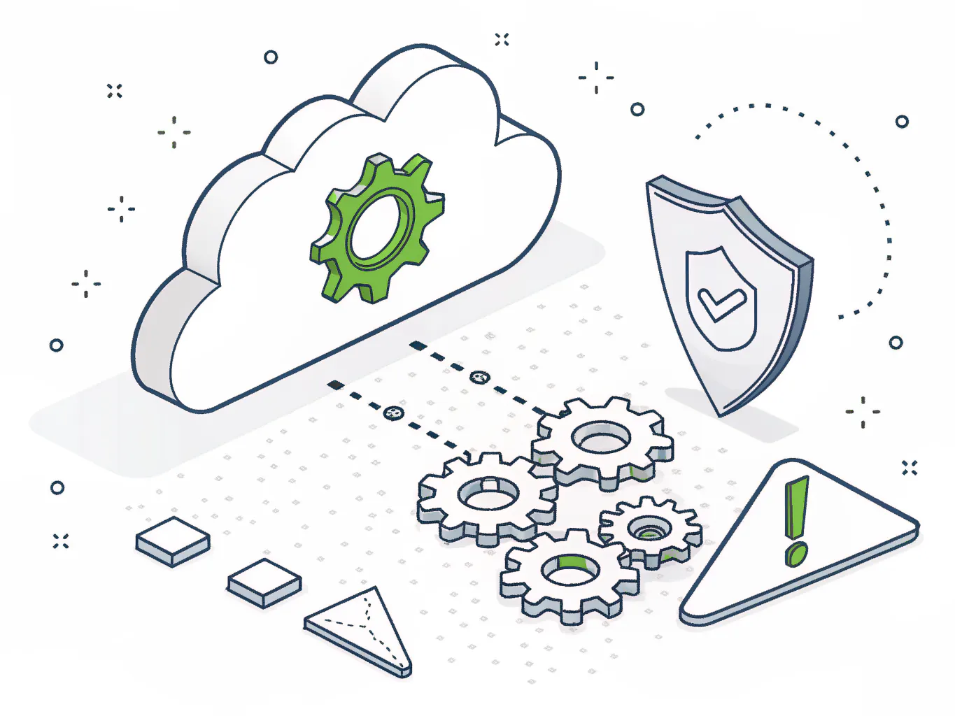 Cloud configuration settings drifting out of alignment with a warning indicator