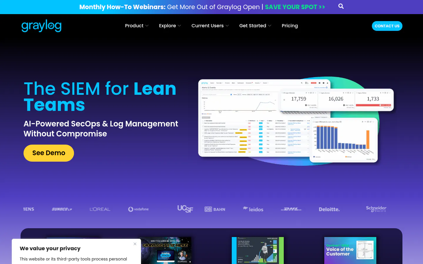 Graylog log management and SIEM homepage