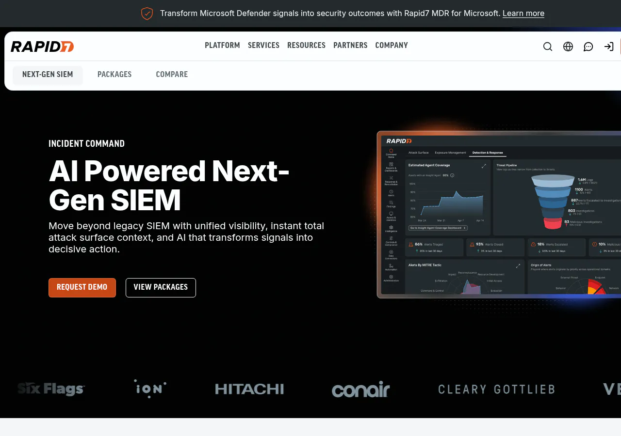 Rapid7 InsightIDR next-gen SIEM product page homepage