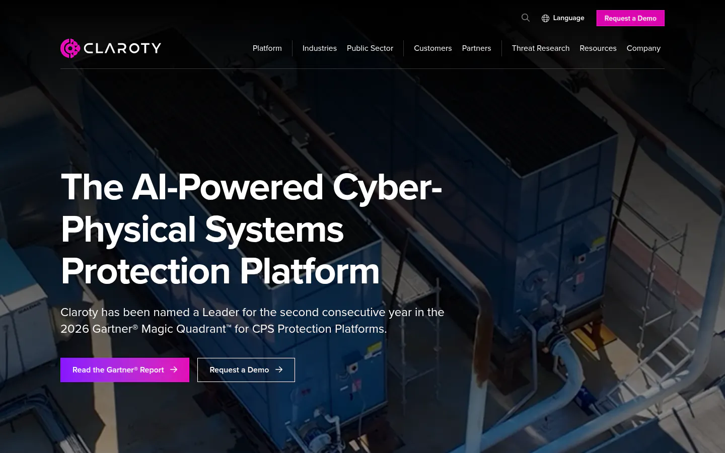 Screenshot of the Claroty homepage