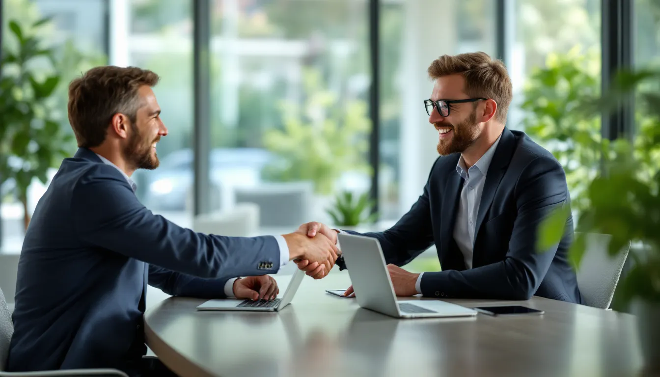 An IT consultant and client reviewing a managed services agreement together
