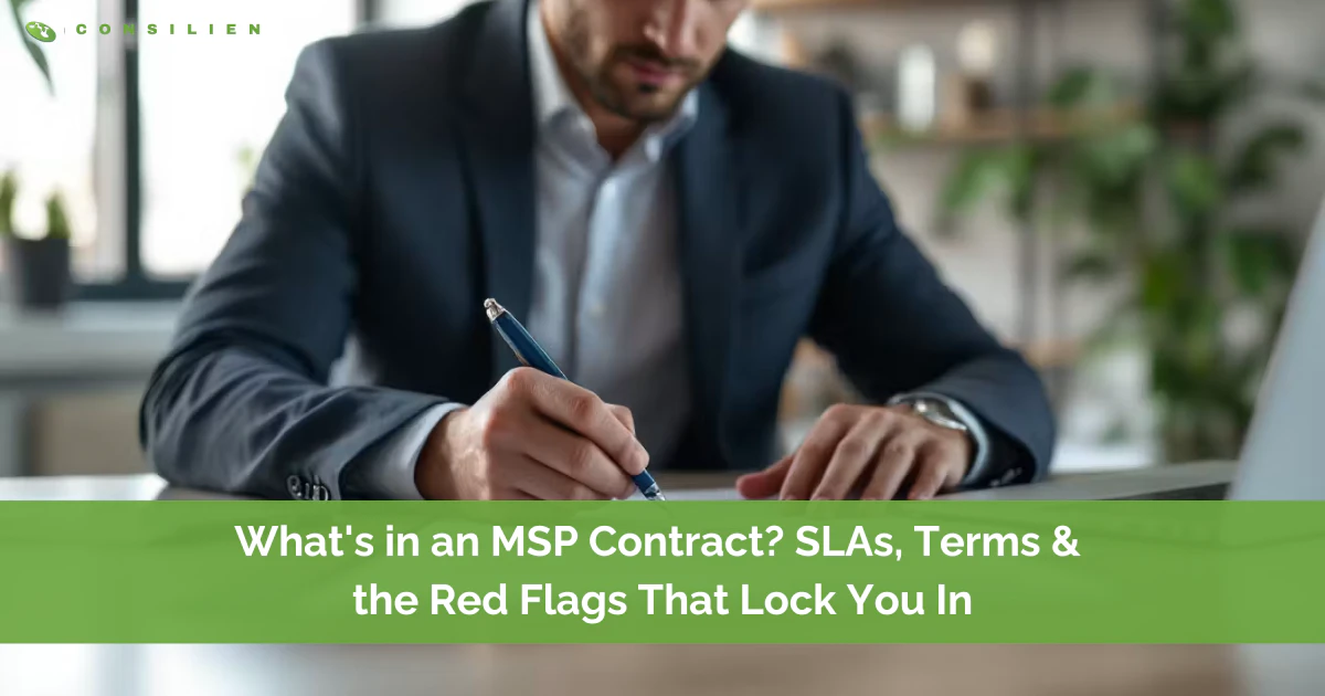 A business owner reviewing a managed IT services contract before signing