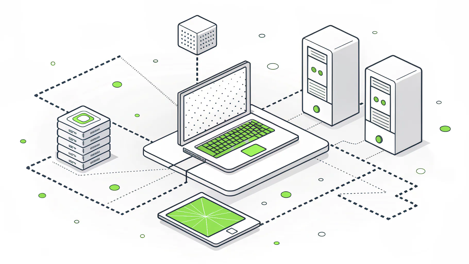 Isometric diagram of common SMB network weak points including an open port and a flat network