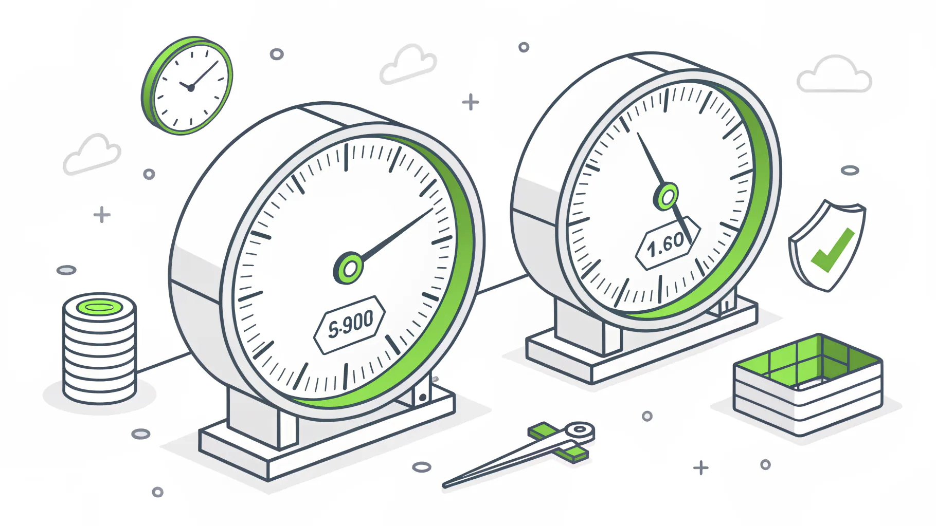 Two gauges representing Recovery Time Objective and Recovery Point Objective