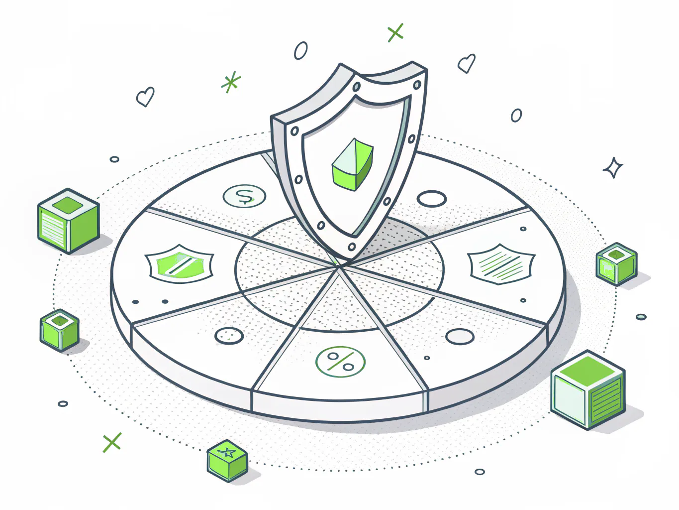 The six core functions of the NIST Cybersecurity Framework on a shield