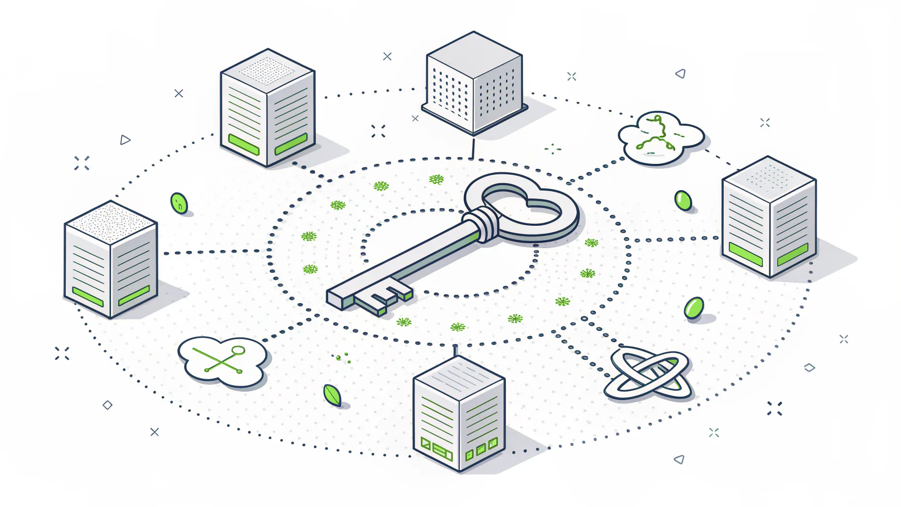 One compromised login spreading outward across six connected business applications