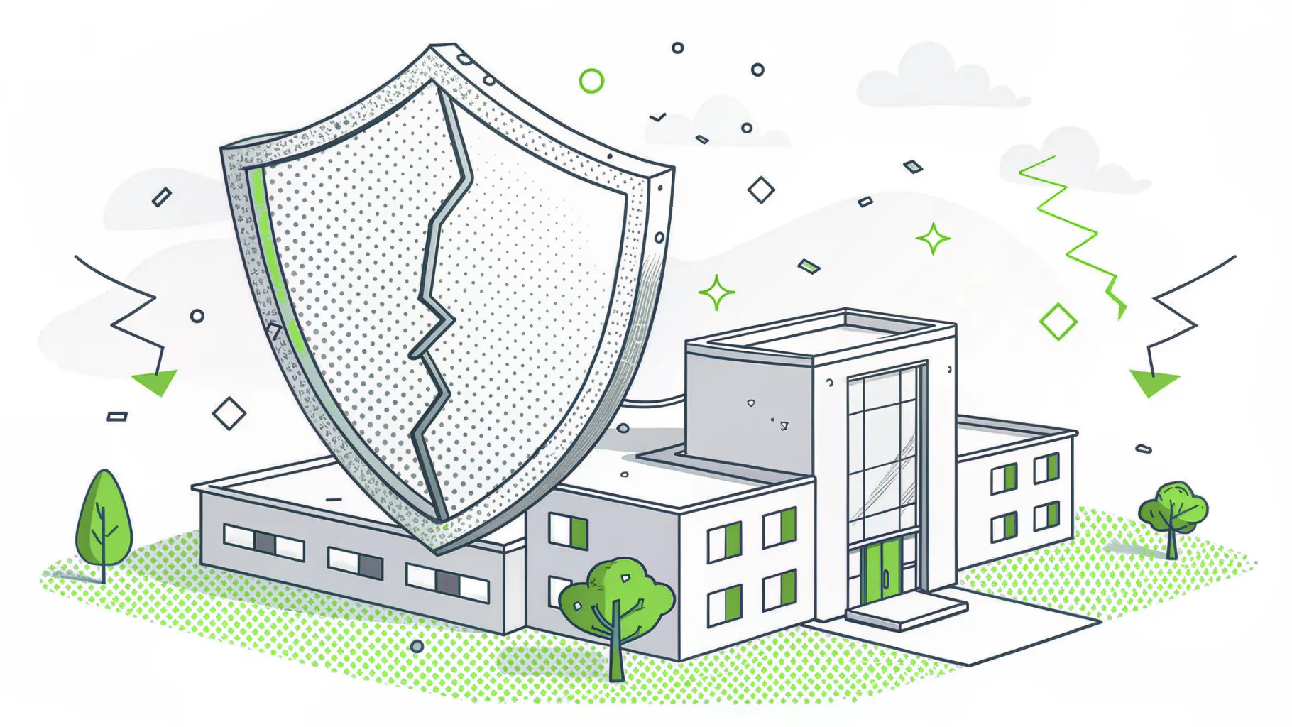Cracked shield at the edge of a building representing a compromised edge security appliance