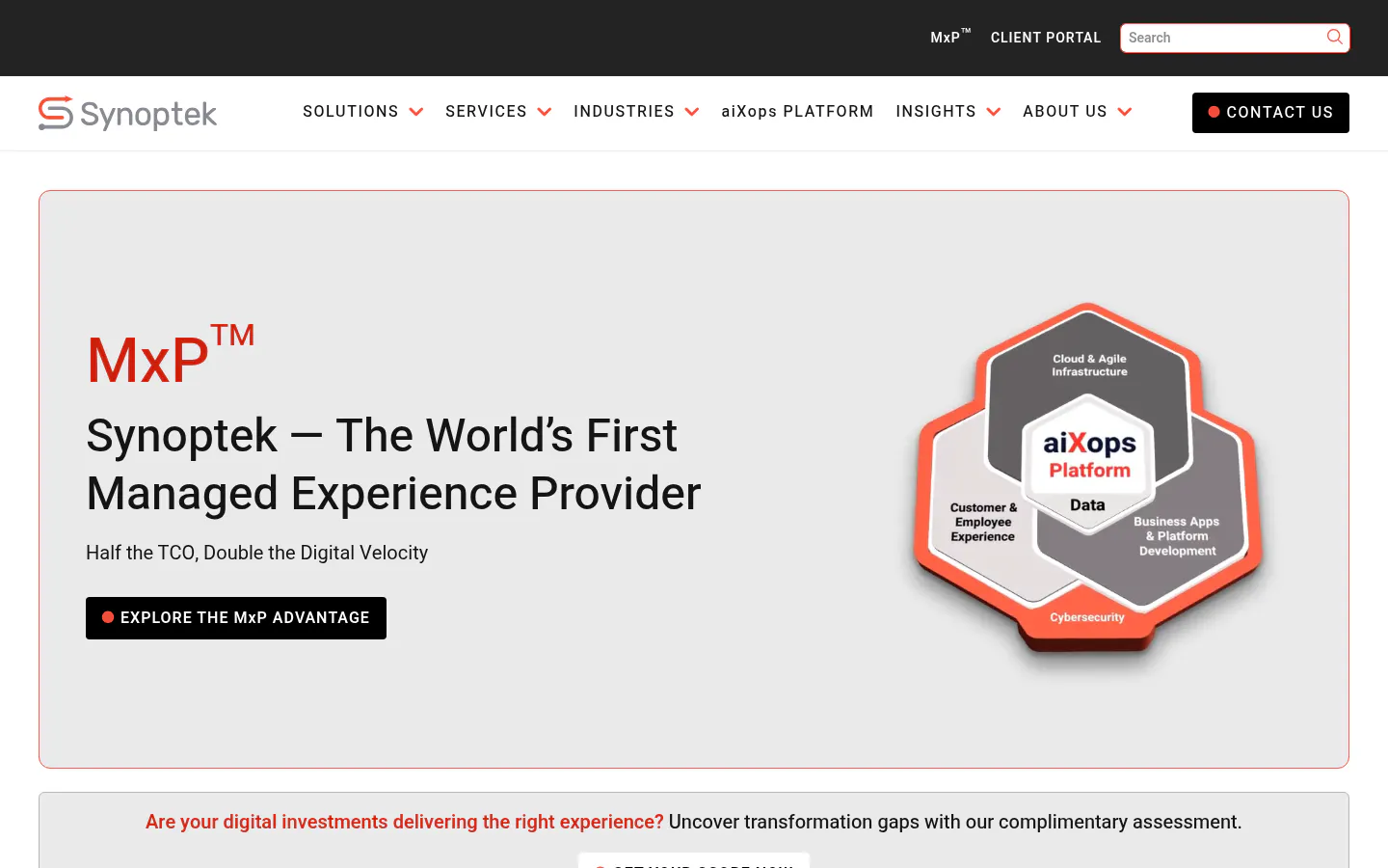 Synoptek homepage showing enterprise managed IT and digital transformation consulting