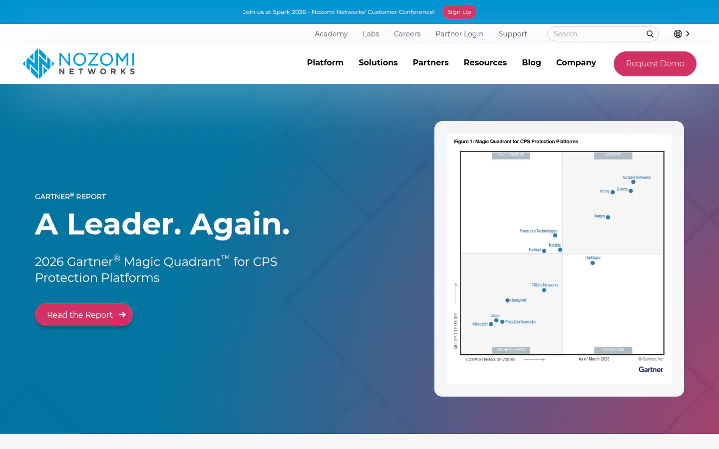 Screenshot of the Nozomi Networks homepage