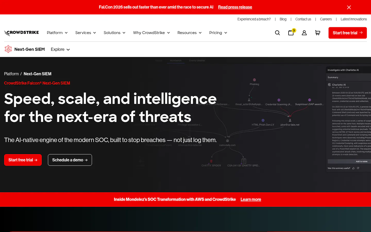 CrowdStrike Falcon Next-Gen SIEM platform page homepage