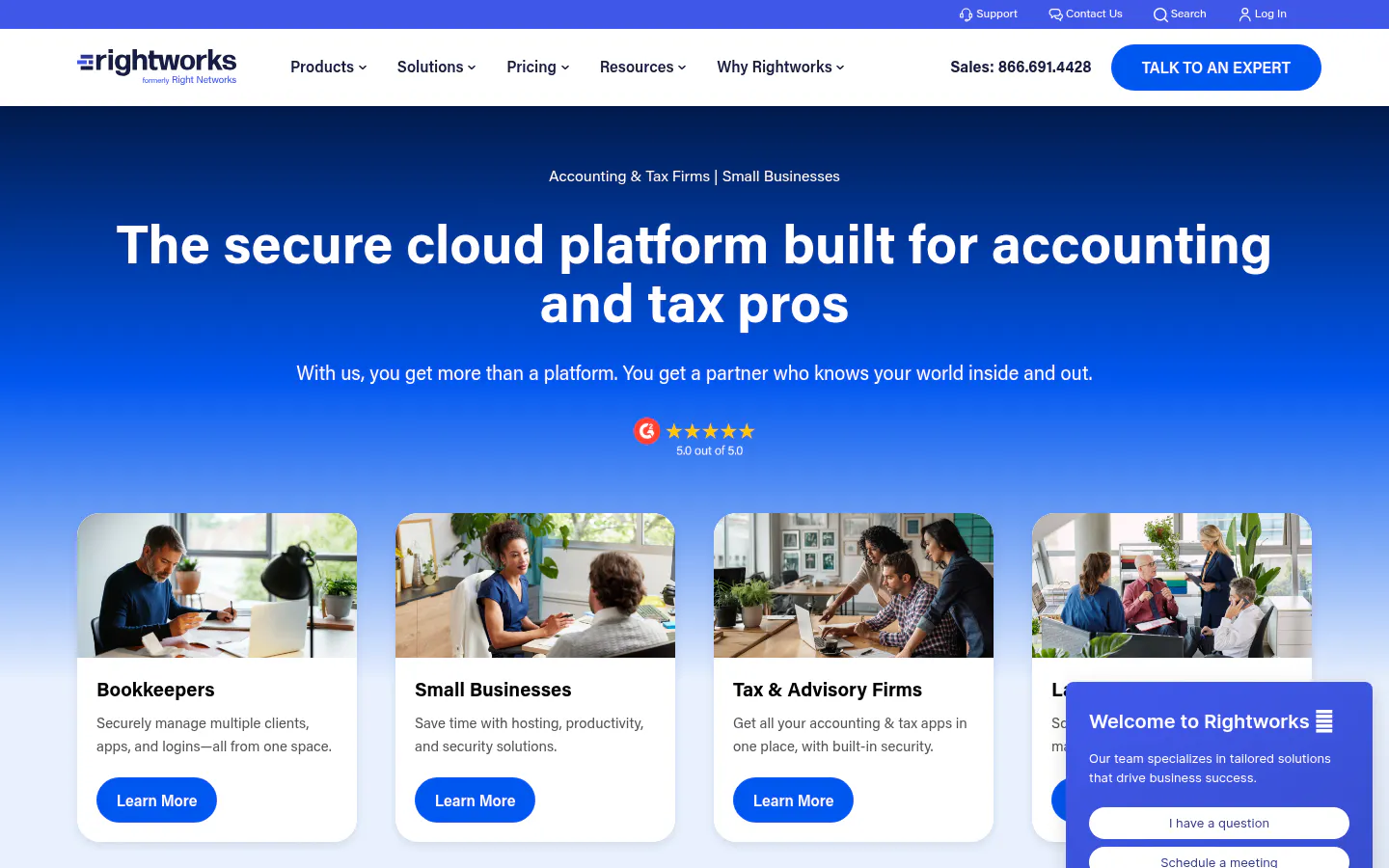 Rightworks homepage, managed IT for accounting and CPA firms
