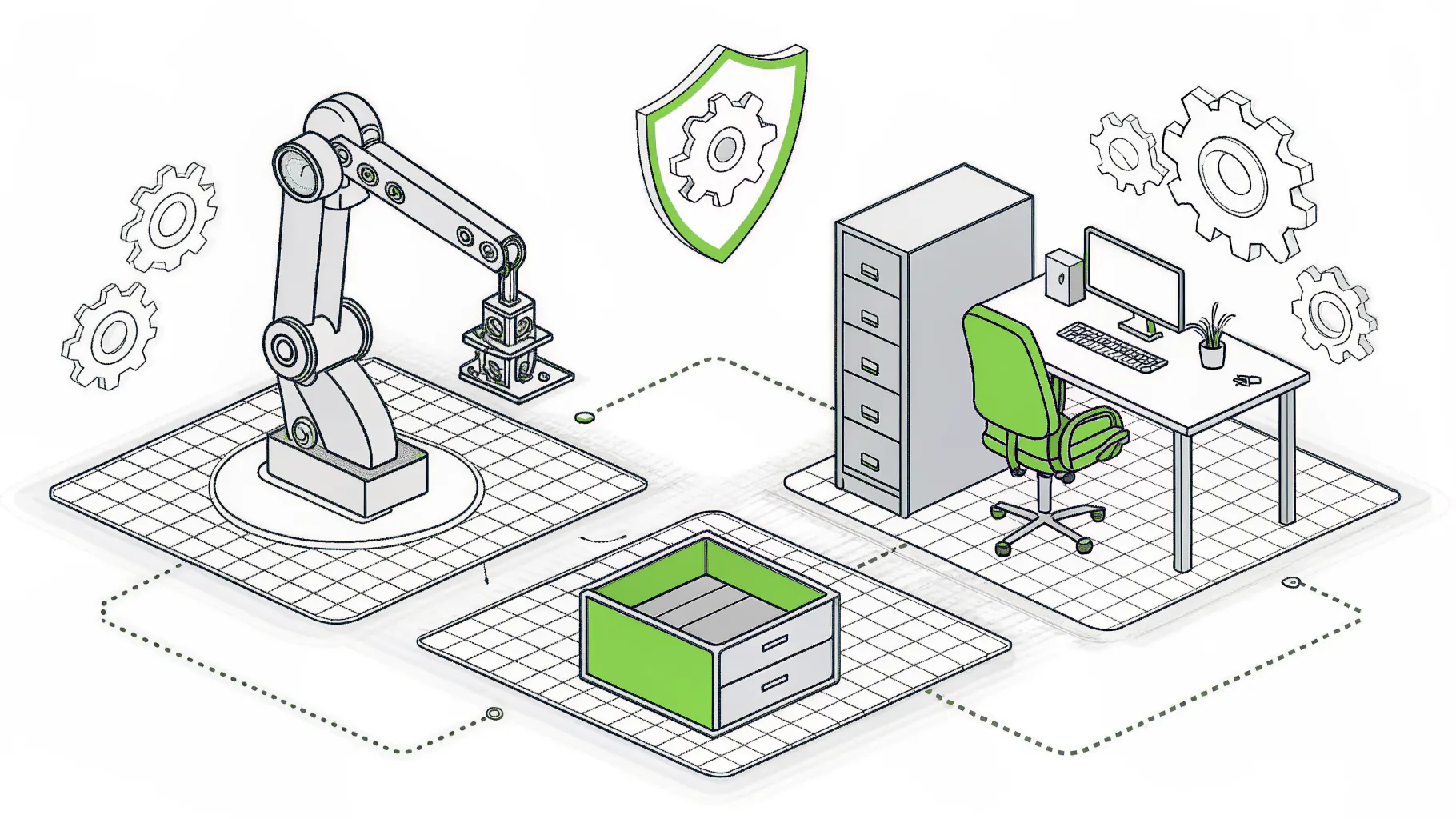 Production equipment and office systems kept on separate networks with a firewall between them