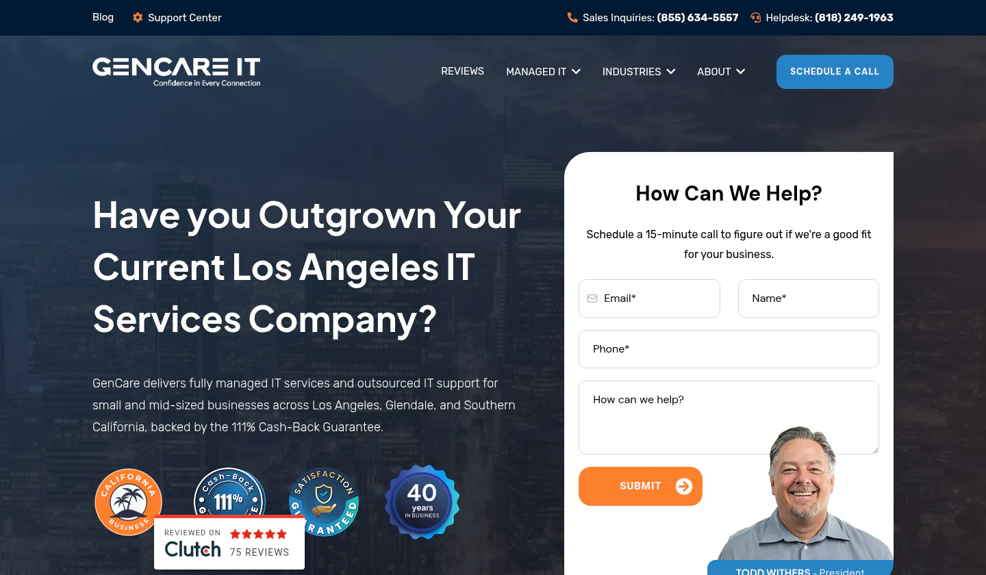 GenCare managed IT services in Los Angeles, homepage